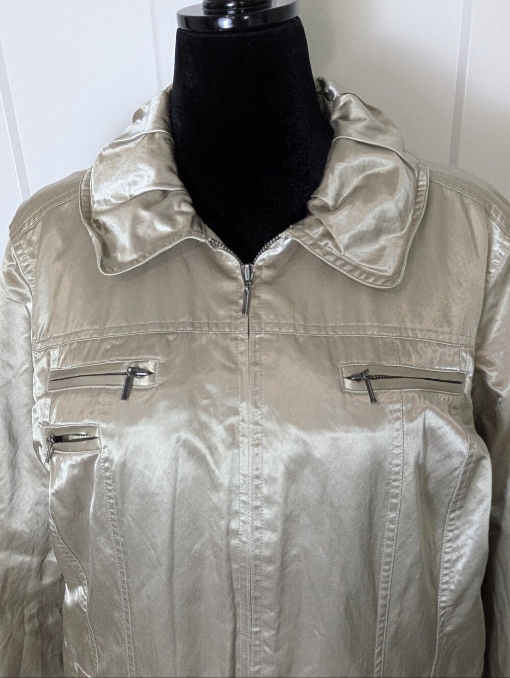 Chicos Casual Khaki Metallic Sheen Kori Jacket Front Full Zip Size 3=XL - Picture 4 of 14